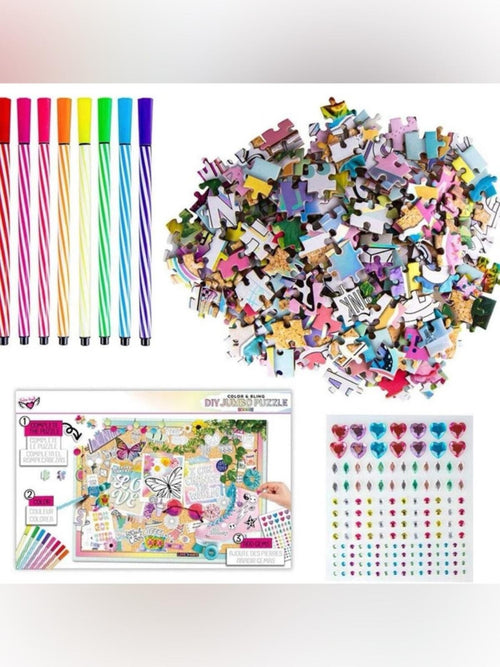 Fashion Angels Color & Bling DIY Jumbo Puzzle Design Kit 1000 Pcs Gems & Markers - Sable & Red