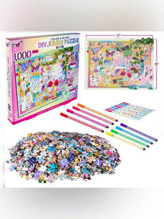 Fashion Angels Color & Bling DIY Jumbo Puzzle Design Kit 1000 Pcs Gems & Markers - Sable & Red
