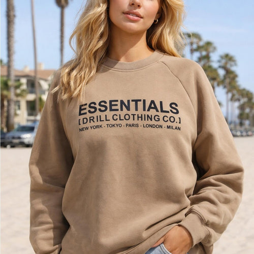 Essentials Oversized Sweatshirt M in Neutral Cobblestone Crewneck Pullover