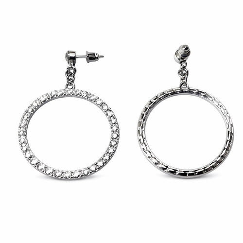 Tuckernuck Crystal Pave Silver Hoop Drop Earrings 2” Dangle