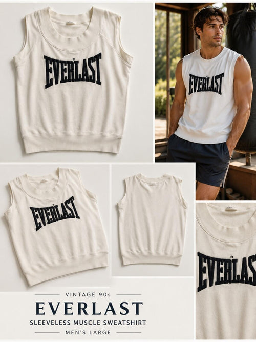 Vintage 90s EVERLAST Muscle Sweatshirt - Off White - Men’s Large