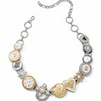 Free People Clover Heart Flower Charm Necklace Mother of Pearl & Crystal Accents - Sable & Red