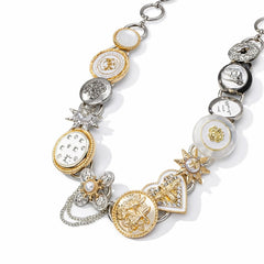 Free People Clover Heart Flower Charm Necklace Mother of Pearl & Crystal Accents - Sable & Red