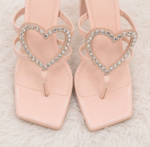 Gianni Bini GB “The Heart” Rhinestone Heart Platform Thong Heeled Sandals Pink - Sable & Red