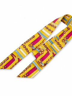 Gold Chain Print Skinny Scarf Hair Bag Neck Accent - Sable & Red