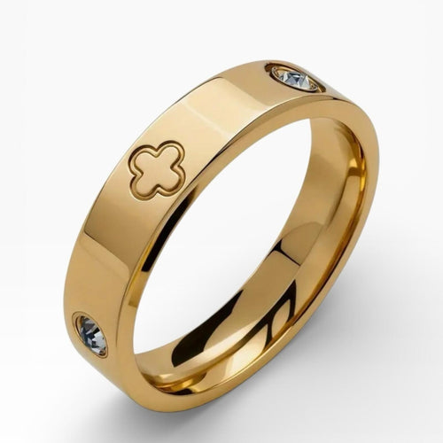 Gold Clover Band Love Ring - Sable & Red