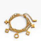 Gold Clover Charm Chain Bracelet Double-Layer Openwork - Sable & Red