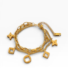 Gold Clover Charm Chain Bracelet Double-Layer Openwork - Sable & Red