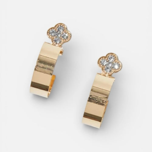 Gold Clover Diamond Accent Huggie Earrings ✨ - Sable & Red