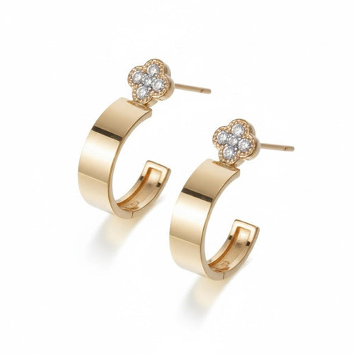 Gold Clover Diamond Accent Huggie Earrings ✨ - Sable & Red