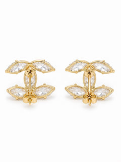 Gold Crystal CC Stud Earrings - Sable & Red