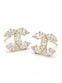 Gold Crystal CC Stud Earrings - Sable & Red