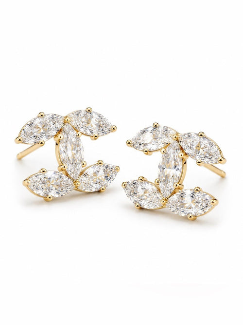 Gold Crystal CC Stud Earrings - Sable & Red