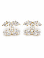 Gold Crystal CC Stud Earrings - Sable & Red