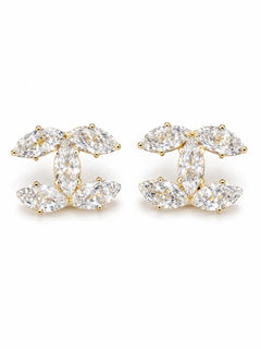 Gold Crystal CC Stud Earrings - Sable & Red