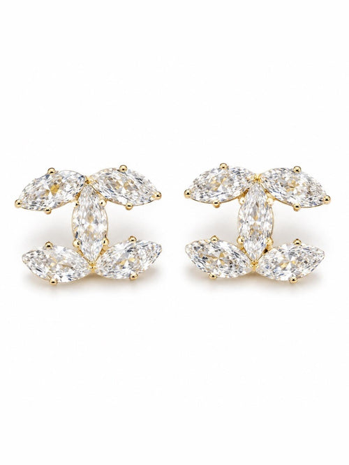 Gold Crystal CC Stud Earrings - Sable & Red