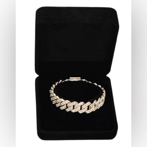 Gold Cuban Link Bracelet with Pave Crystals 14mm • 7.5” - Sable & Red
