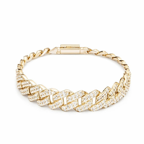 Gold Cuban Link Bracelet with Pave Crystals 14mm • 7.5” - Sable & Red