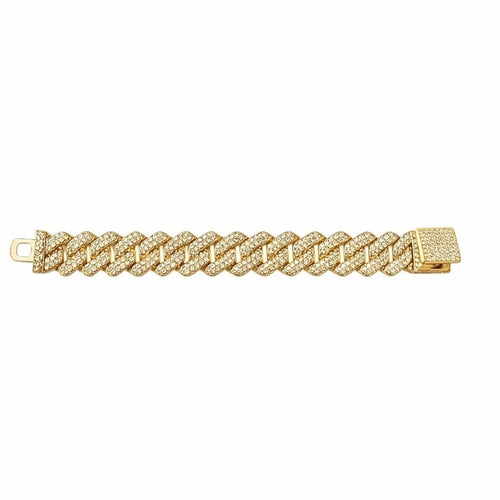 Gold Cuban Link Bracelet with Pave Crystals 14mm • 7.5” - Sable & Red