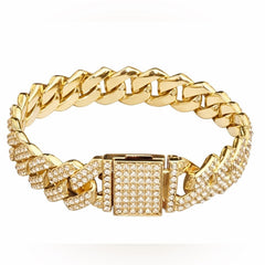 Gold Cuban Link Bracelet with Pave Crystals 14mm • 7.5” - Sable & Red