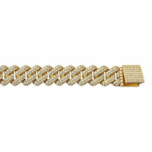 Gold Cuban Link Bracelet with Pave Crystals 14mm • 7.5” - Sable & Red