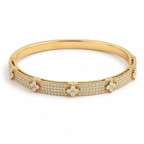 Gold Cubic Zirconia Clover Flower Bangle Bracelet - Sable & Red