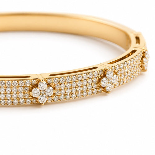 Gold Cubic Zirconia Clover Flower Bangle Bracelet - Sable & Red