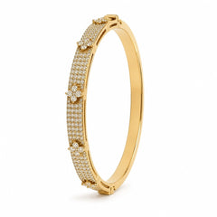 Gold Cubic Zirconia Clover Flower Bangle Bracelet - Sable & Red