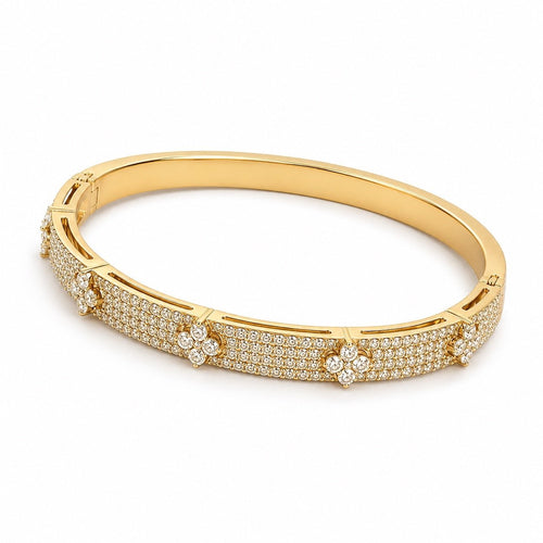 Gold Cubic Zirconia Clover Flower Bangle Bracelet - Sable & Red