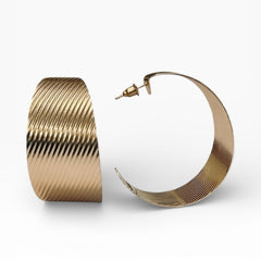 Gold Hoop Earrings with Sleek Lines - Sable & Red