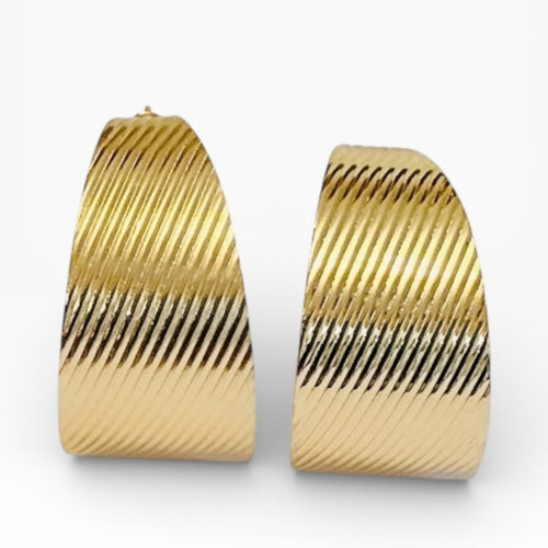Gold Hoop Earrings with Sleek Lines - Sable & Red