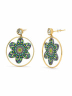 Gold Hoop Floral Drop Earrings Mandala Boho Chic Statement - Sable & Red