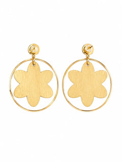 Gold Hoop Floral Drop Earrings Mandala Boho Chic Statement - Sable & Red