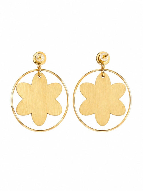 Gold Hoop Floral Drop Earrings Mandala Boho Chic Statement - Sable & Red