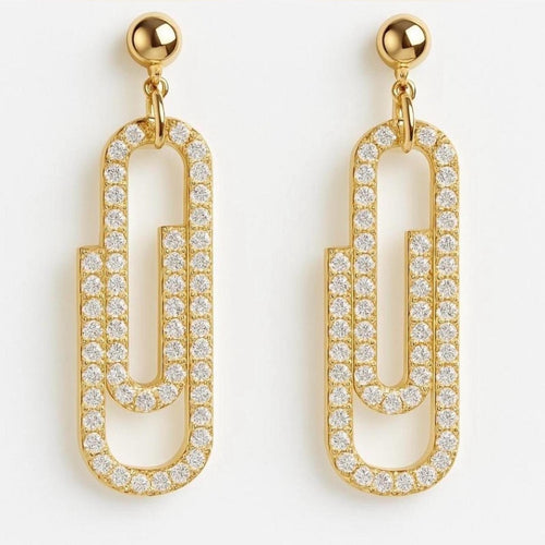 Gold Paperclip Link Dangle Earrings - Sable & Red