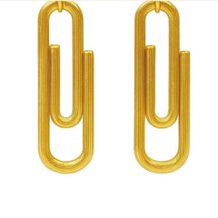 Gold Paperclip Link Dangle Earrings - Sable & Red