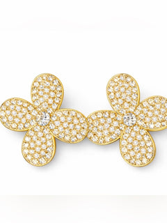 Gold Pave Crystal and Pearl Clover Stud Earrings Statement - Sable & Red