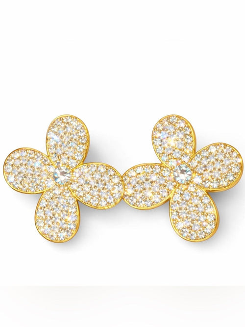 Gold Pave Crystal and Pearl Clover Stud Earrings Statement - Sable & Red