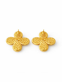 Gold Pave Crystal and Pearl Clover Stud Earrings Statement - Sable & Red