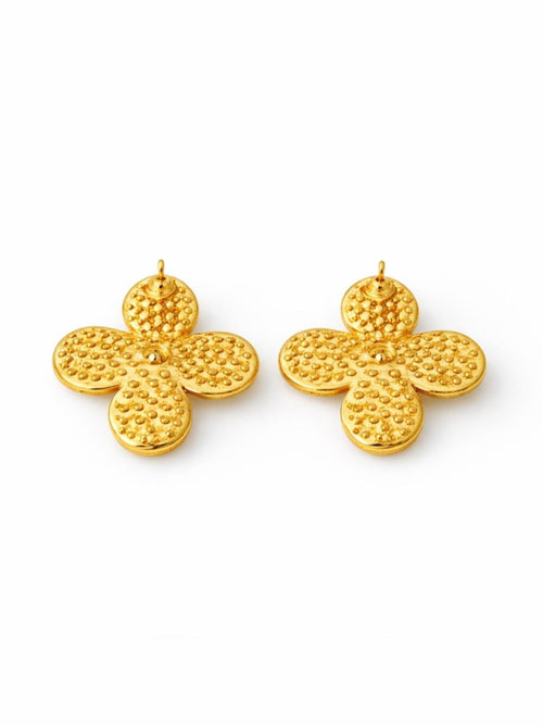 Gold Pave Crystal and Pearl Clover Stud Earrings Statement - Sable & Red