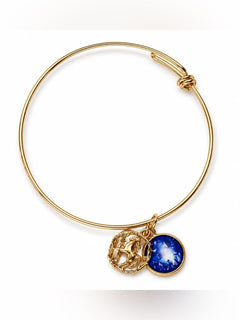 Gold Starry Night Unicorn Charm Bangle Bracelet w/ Cubic Zirconia - Sable & Red