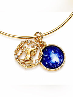 Gold Starry Night Unicorn Charm Bangle Bracelet w/ Cubic Zirconia - Sable & Red