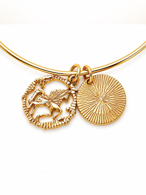 Gold Starry Night Unicorn Charm Bangle Bracelet w/ Cubic Zirconia - Sable & Red