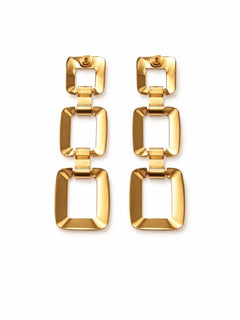 Gold Triple Link Geometric Drop Earrings Statement 2.75” - Sable & Red