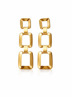 Gold Triple Link Geometric Drop Earrings Statement 2.75” - Sable & Red
