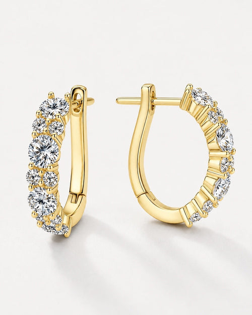 Gold Vermeil-Look 5A CZ Huggie Hoop Earrings - Sable & Red