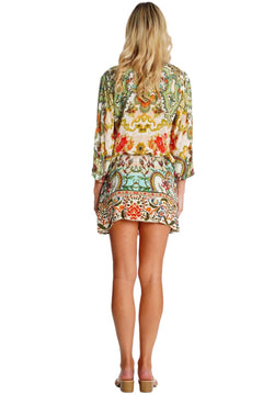 Green & Yellow Tropical Floral Tunic Mini Dress - Sable & Red