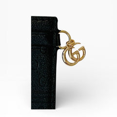 Gucci GG Debossed Leather Card Holder Wallet in Black Calfskin Leather - Sable & Red
