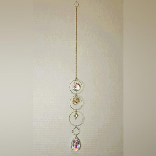 Hanging Gold Crystal Suncatcher Colorful Prism Pendant 16in - Sable & Red