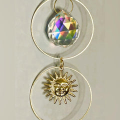 Hanging Gold Crystal Suncatcher Colorful Prism Pendant 16in - Sable & Red
